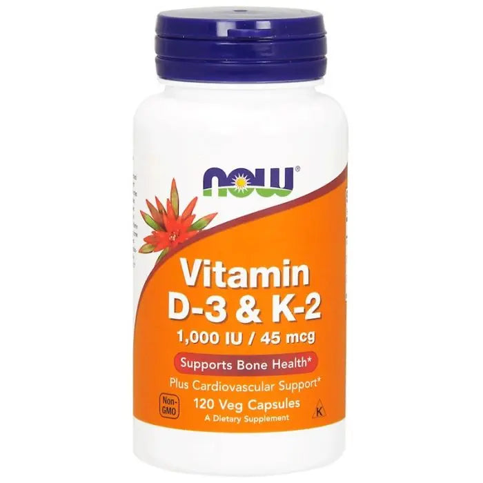 NOW Vitamine D3 & K2 1000IE / 45mcg 120 vega capsules - 123superfoods